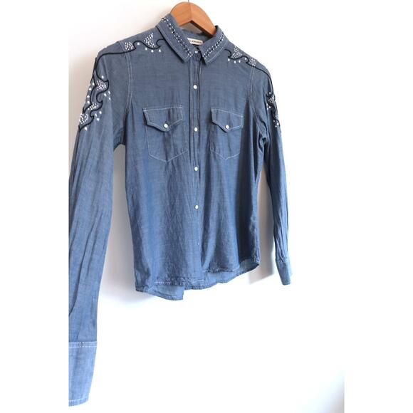 ULLA JOHNSON Willie Chambray Embroidered Western Snap Front Shirt Top 0 XS $230 - Picture 5 of 13